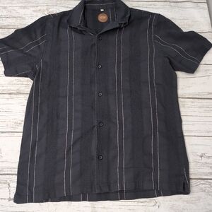 Common People Black Striped Textured Short Sleeve Button Up Shirt Men Size M